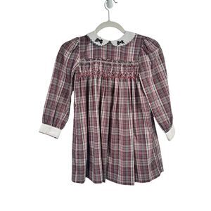 Polly Flinders Plaid Smocked Dress Long Sleeve Christmas Vintage Girls Size 6x